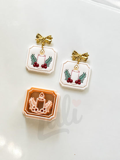Merry Candle Cutter: Festive Botanical Frame for Polymer Clay| Preppy Christmas