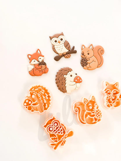 Fall Animals Cutter: Woodland Fox Hedgehog Owl Squirrel for Polymer Clay| Preppy Christmas