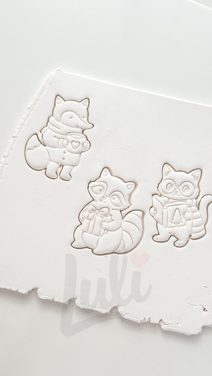 Whimsy Winter Friends Cutter: Fox and Raccoon Holiday Shapes for Polymer Clay| Preppy Christmas