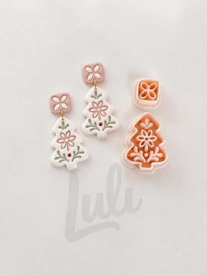 Folk Christmas Tree Cutter: Floral Holiday Shape for Polymer Clay| Preppy Christmas