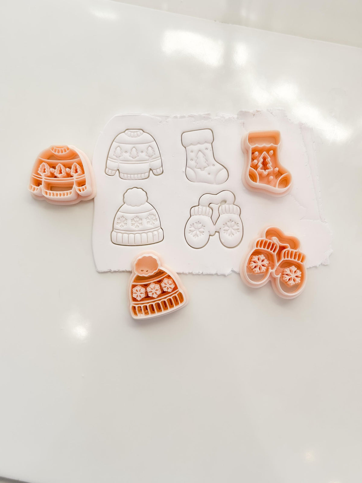 Cozy Winter Cloth Cutters: Beanie Mitten Sock Sweater Shapes for Polymer Clay| Preppy Christmas