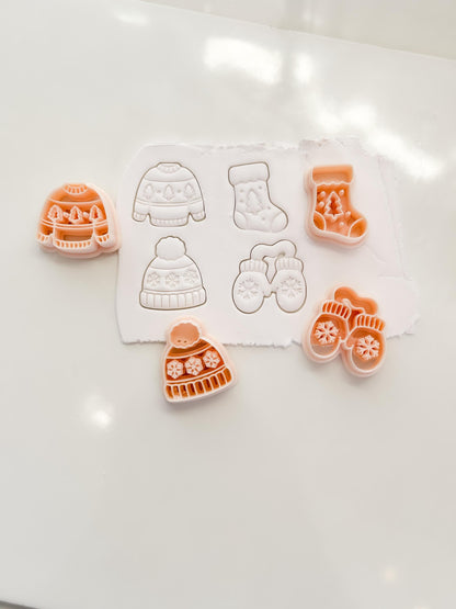 Cozy Winter Cloth Cutters: Beanie Mitten Sock Sweater Shapes for Polymer Clay| Preppy Christmas