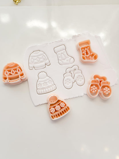 Cozy Winter Cloth Cutters: Beanie Mitten Sock Sweater Shapes for Polymer Clay| Preppy Christmas