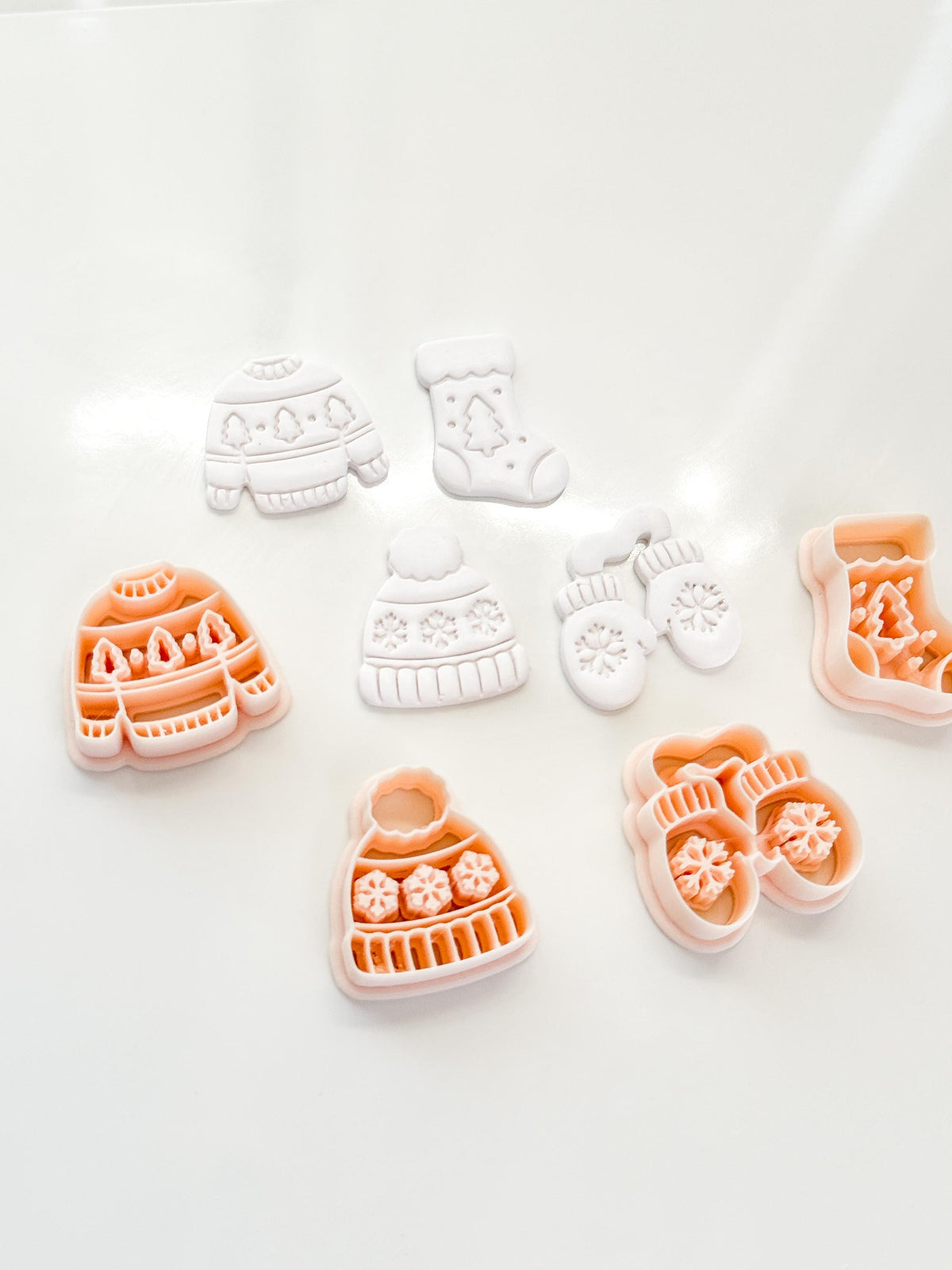 Cozy Winter Cloth Cutters: Beanie Mitten Sock Sweater Shapes for Polymer Clay| Preppy Christmas
