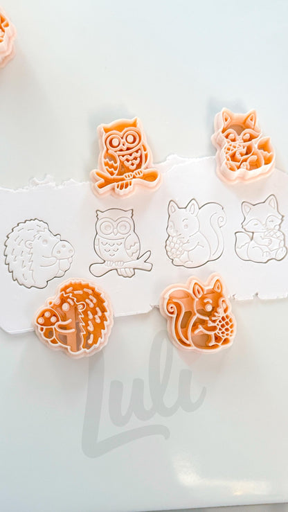 Fall Animals Cutter: Woodland Fox Hedgehog Owl Squirrel for Polymer Clay| Preppy Christmas