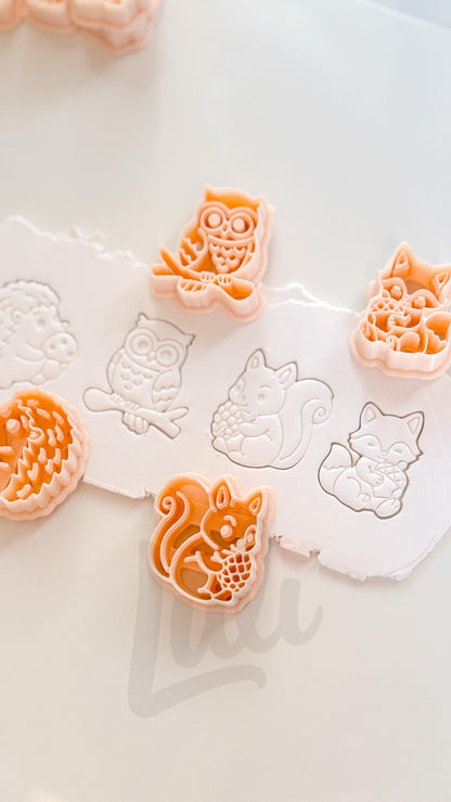 Fall Animals Cutter: Woodland Fox Hedgehog Owl Squirrel for Polymer Clay| Preppy Christmas
