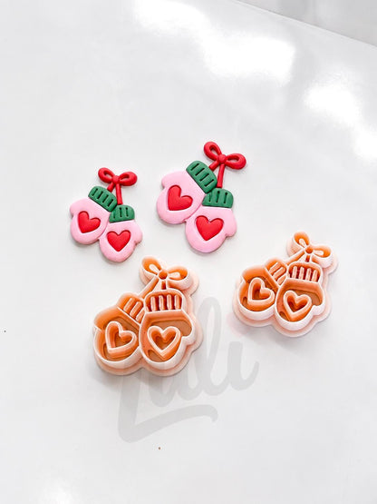 Winter Gloves Cutter: Bow Adorned Mitten Shapes for Polymer Clay| Preppy Christmas