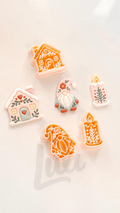 Winterfolk Cutter Set: Christmas Candle Gnome House Shapes for Polymer Clay| Preppy Christmas