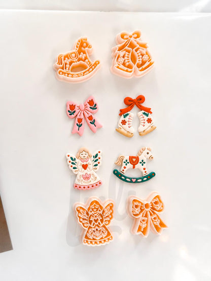 Merry Folk Cutters: Christmas Angel Bow Skates Horse for Polymer Clay| Preppy Christmas