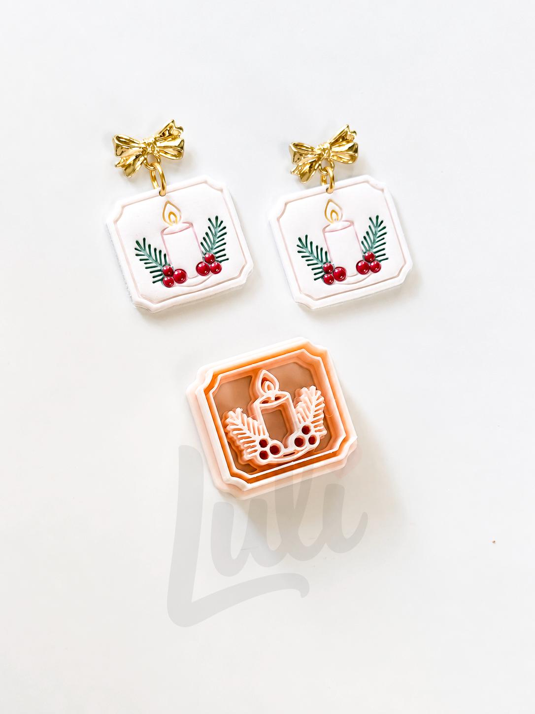 Merry Candle Cutter: Festive Botanical Frame for Polymer Clay| Preppy Christmas