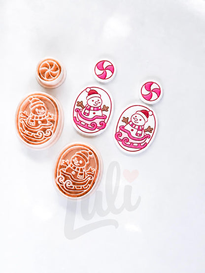 Jolly Sleigh Snowman Cutter: Winter Scene with Sledding Character for Polymer Clay| Preppy Christmas