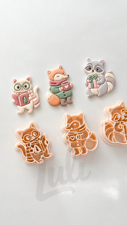 Whimsy Winter Friends Cutter: Fox and Raccoon Holiday Shapes for Polymer Clay| Preppy Christmas