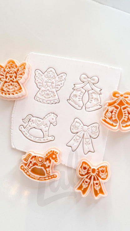 Merry Folk Cutters: Christmas Angel Bow Skates Horse for Polymer Clay| Preppy Christmas