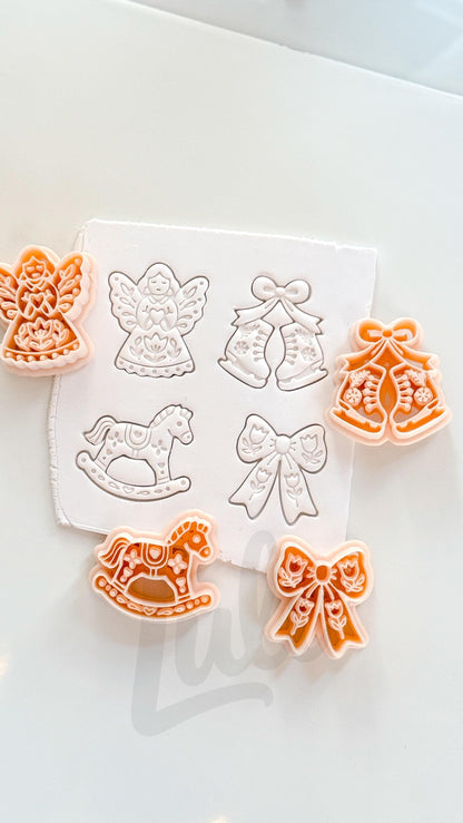 Merry Folk Cutters: Christmas Angel Bow Skates Horse for Polymer Clay| Preppy Christmas