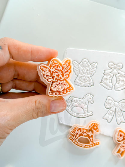 Merry Folk Cutters: Christmas Angel Bow Skates Horse for Polymer Clay| Preppy Christmas