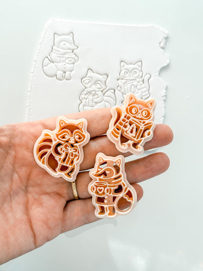 Whimsy Winter Friends Cutter: Fox and Raccoon Holiday Shapes for Polymer Clay| Preppy Christmas