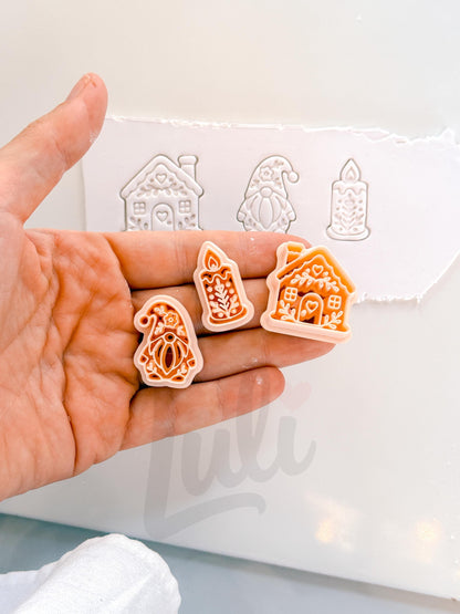 Winterfolk Cutter Set: Christmas Candle Gnome House Shapes for Polymer Clay| Preppy Christmas