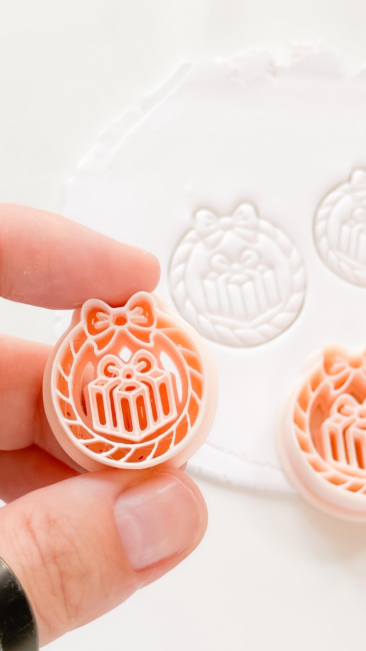 Gift Wreath Ornament Cutter: Bow Wrapped Present Design for Polymer Clay| Preppy Christmas
