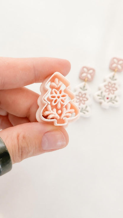Folk Christmas Tree Cutter: Floral Holiday Shape for Polymer Clay| Preppy Christmas