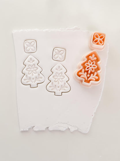 Folk Christmas Tree Cutter: Floral Holiday Shape for Polymer Clay| Preppy Christmas
