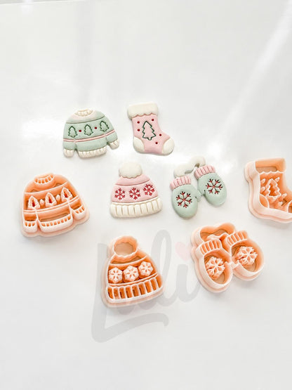 Cozy Winter Cloth Cutters: Beanie Mitten Sock Sweater Shapes for Polymer Clay| Preppy Christmas