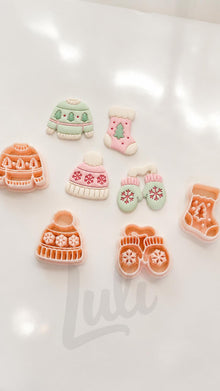 Cozy Winter Cloth Cutters: Beanie Mitten Sock Sweater Shapes for Polymer Clay| Preppy Christmas