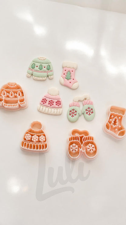 Cozy Winter Cloth Cutters: Beanie Mitten Sock Sweater Shapes for Polymer Clay| Preppy Christmas