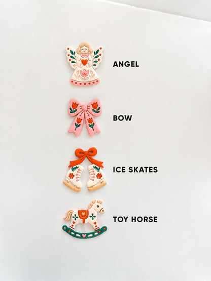 Merry Folk Cutters: Christmas Angel Bow Skates Horse for Polymer Clay| Preppy Christmas