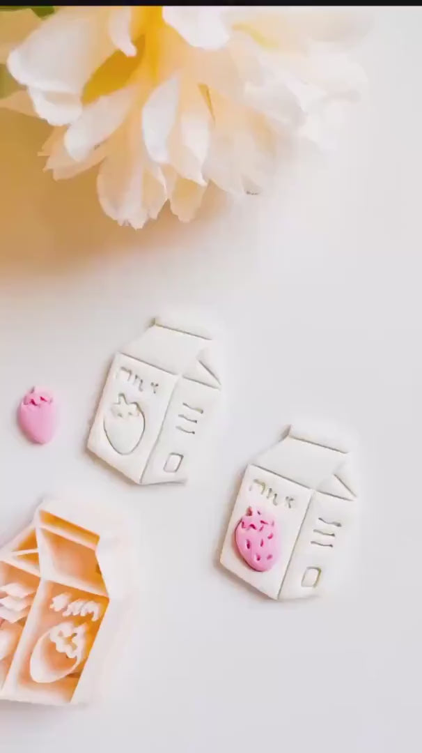 Strawberry Milk Carton Clay Cutter  Layered Micro Strawberry Add-on