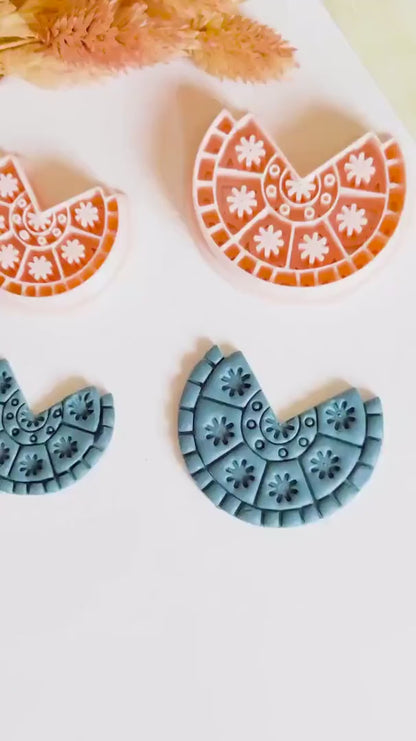 Boho Half Circle Polymer Clay Cutter  Floral Pattern Earring Cutter